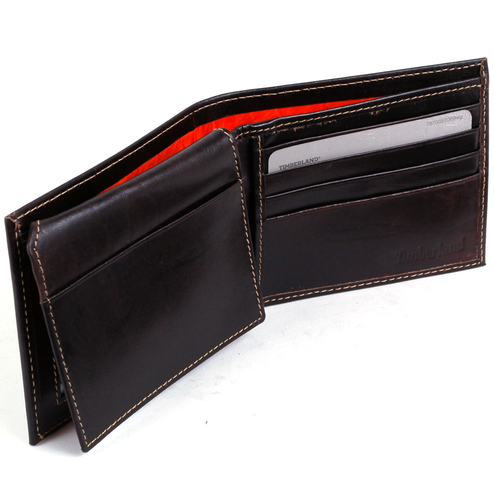 Timberland Mens Wallet Leather Passcase Bifold 2 ID Windows Semi Glossy